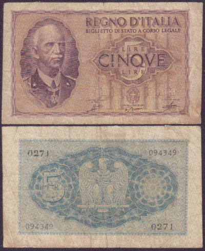 1940 Italy 5 Lire L000819